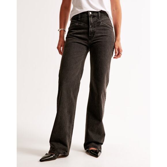 ABERCROMBIE & FITCH The 90's Relaxed Jean High Rise Black Front Yoke Women's 27 - Picture 1 of 16